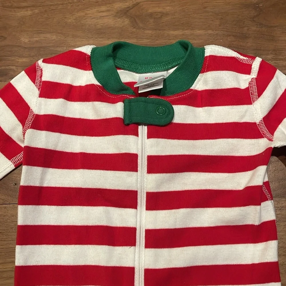 Hanna Andersson red white and green stripes zip romper holiday Christmas